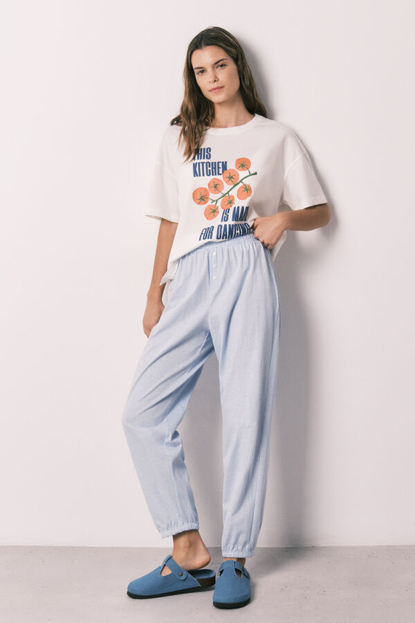 Women'secret Striped 100% cotton carrot trousers blue