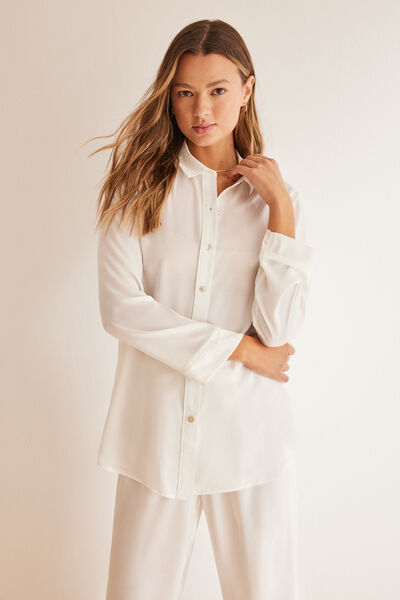 Womensecret Pyjama chemise satin blanc beige
