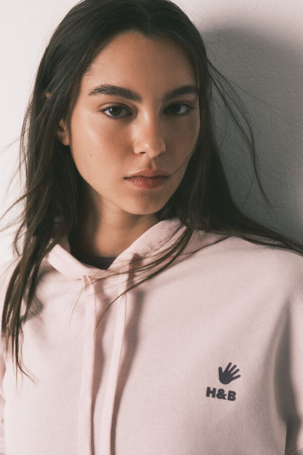 HI&BYE Pink cotton fleece hooded sweatshirt pink
