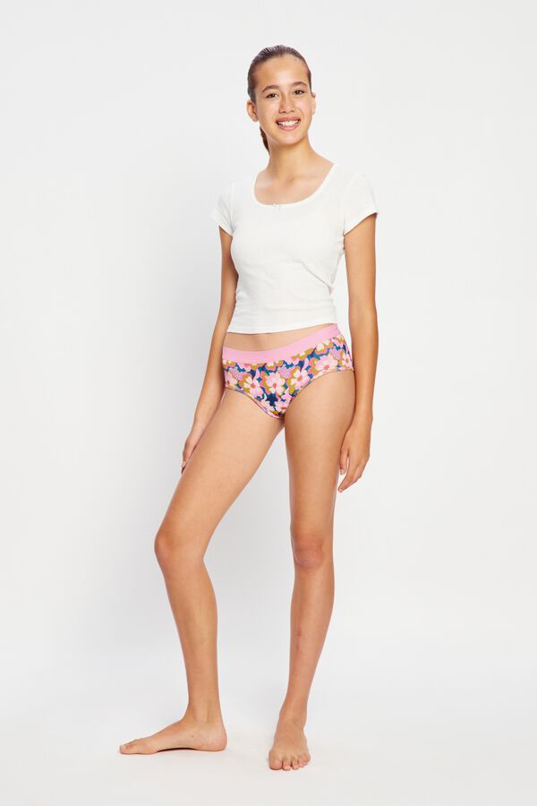 Modibodi Pink organic cotton heavy flow teen menstrual boyleg printed