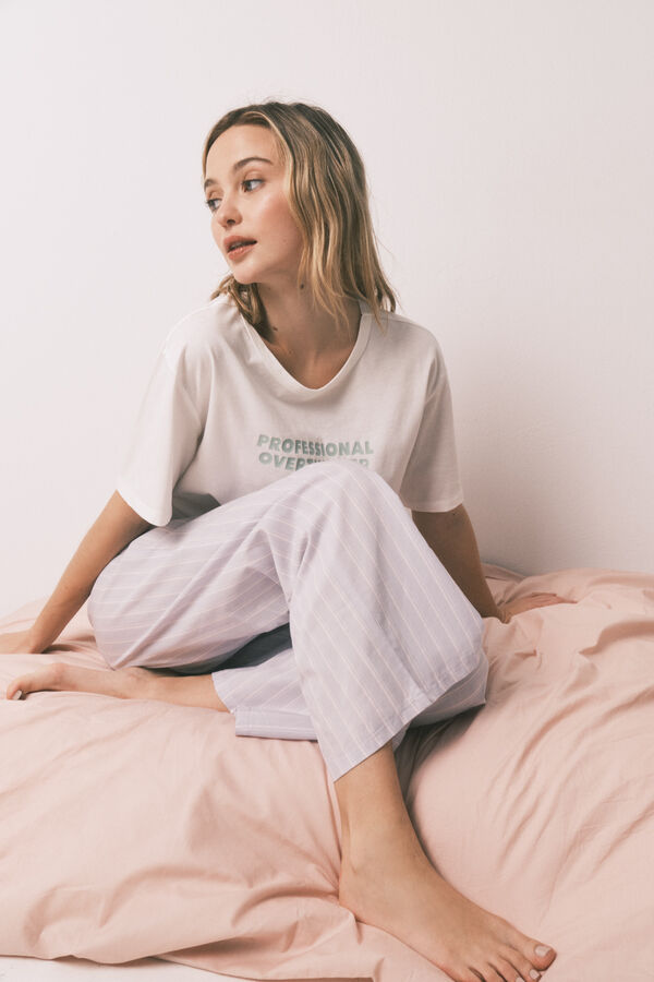 HI&BYE Blue 100% cotton striped long pyjamas beige