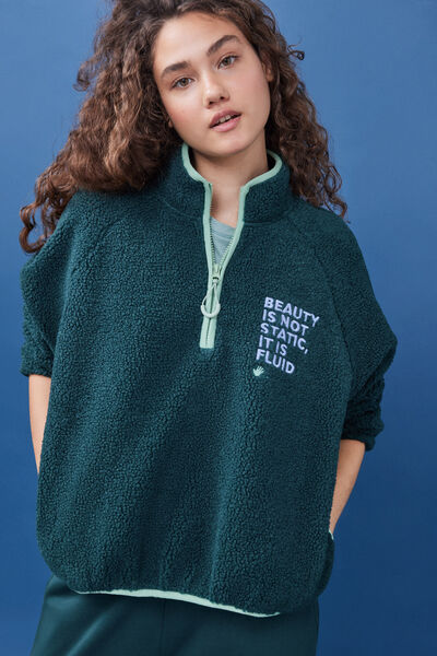 Womensecret Green faux shearling cropped sweatshirt green