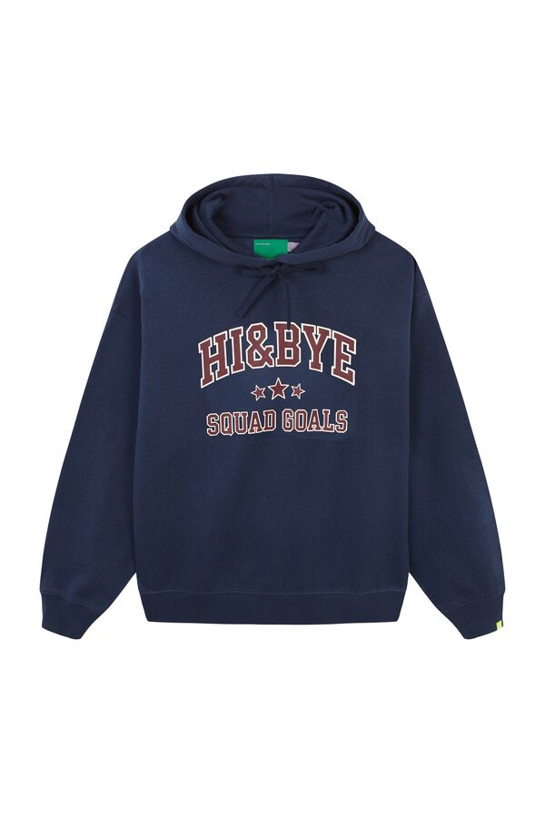 HI&BYE Blue fleece hooded sweatshirt logo blue