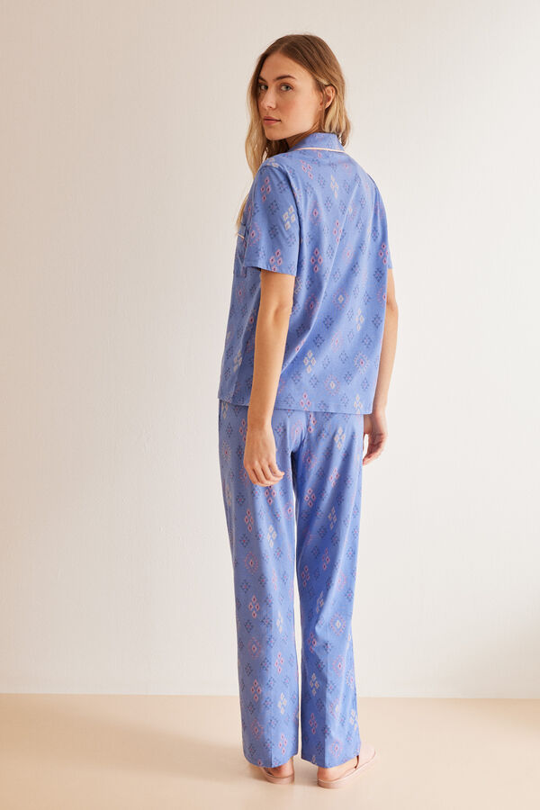 Womensecret Pijama camisero 100% algodão étnico azul