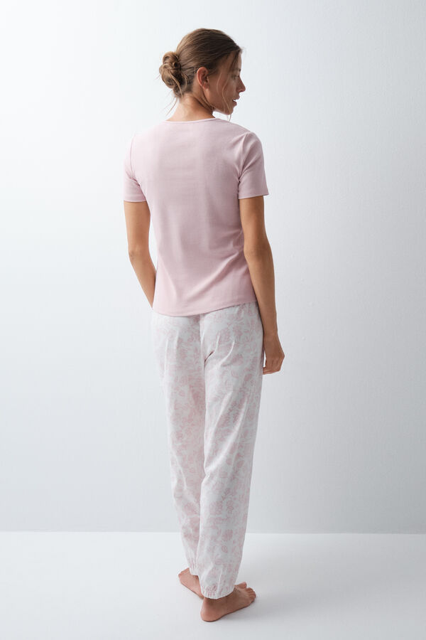 Women'secret Pyjama long &agrave; manches courtes en coton &agrave; fleurs rose rose