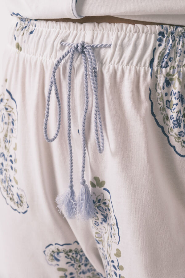 Women'secret Blue cotton Paisley classic pyjamas white