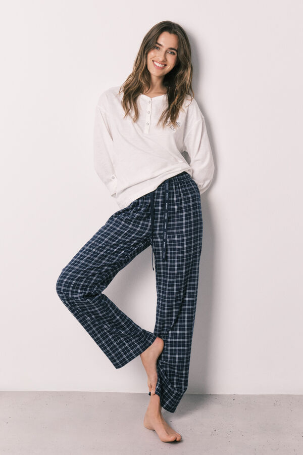 Women'secret Blue plaid long trousers blue