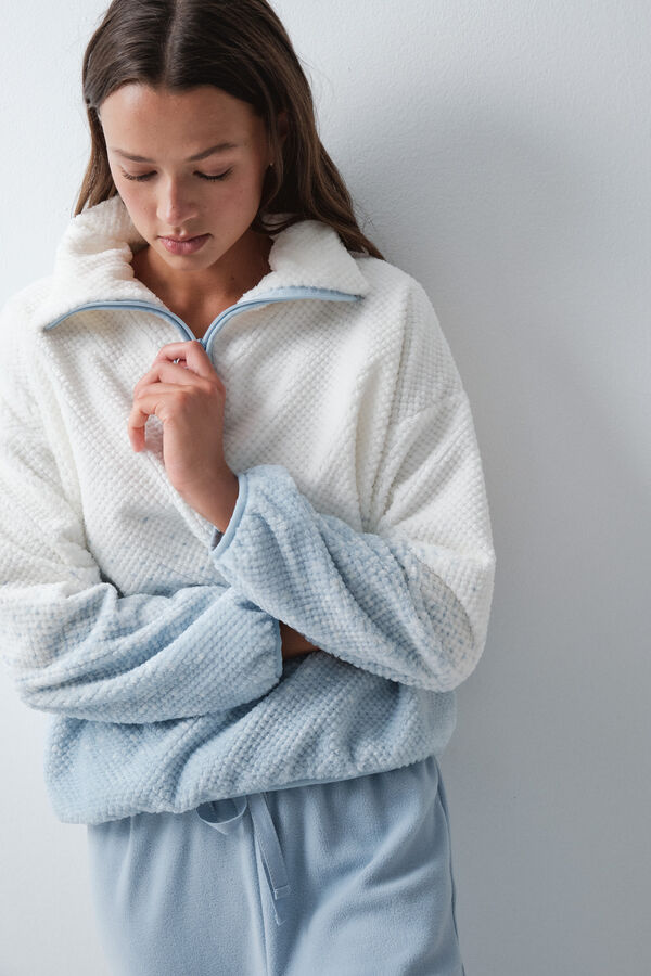 Women'secret Blue fleece long pyjamas print blue