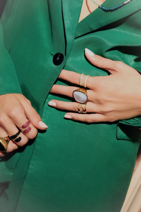 Singularu Anillo Abbraccio Granate Acero Ba&ntilde;o Oro amarillo