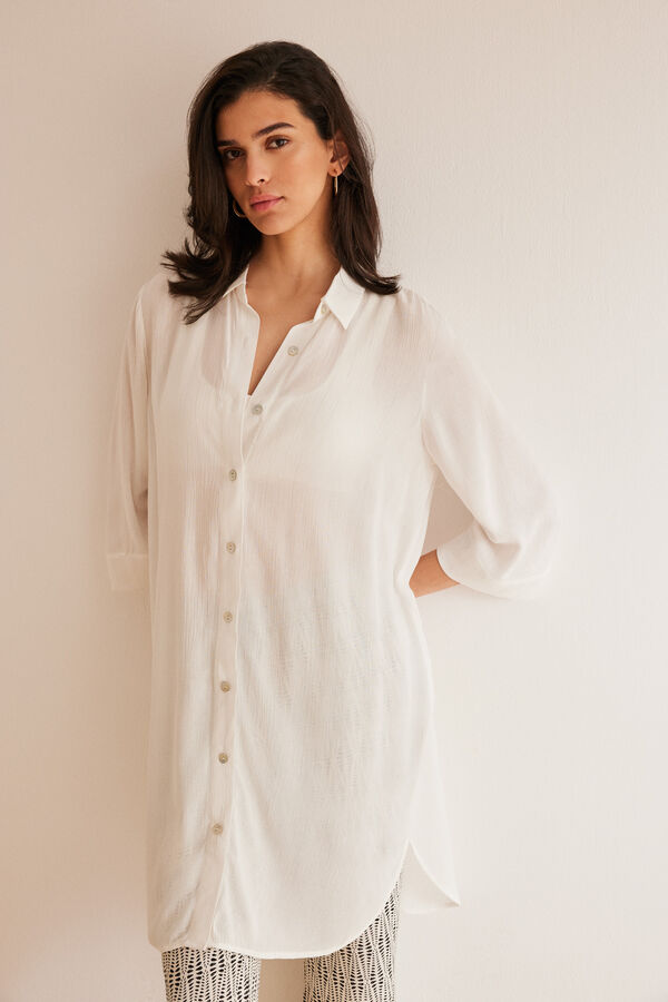 Womensecret Long ivory 3/4-sleeve shirt beige