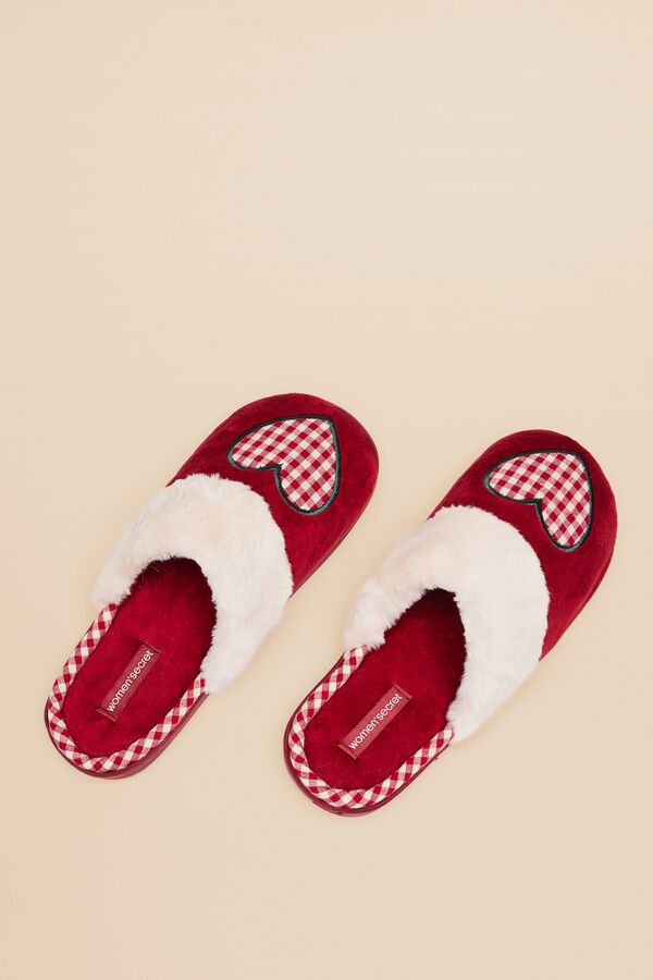 Womensecret Gingham heart slippers burgundy