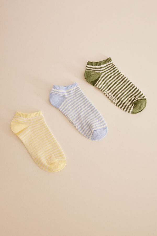 Womensecret Lot 3 paires de chaussettes invisibles coton rayures imprimé
