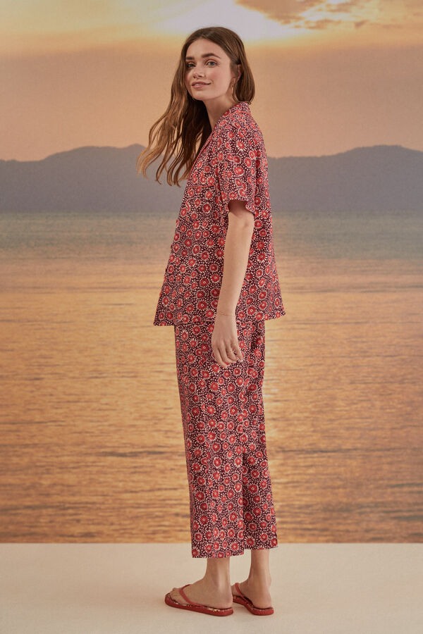 Womensecret Pyjama Hemdlook Capri Print Braun