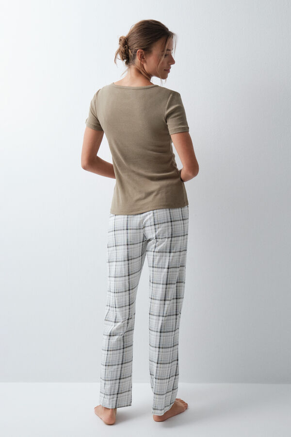 Women'secret Pantal&oacute;n largo algod&oacute;n cuadros blanco