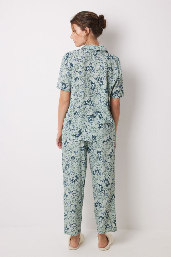 Womensecret Pijama camisero viscosa flores verde verde