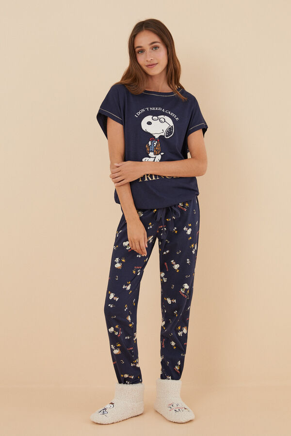 Womensecret Pyjama 100 % Baumwolle Snoopy "Prince" Blau
