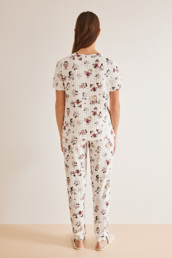 Womensecret Pyjama kurzärmelig Snoopy-Print Naturweiß