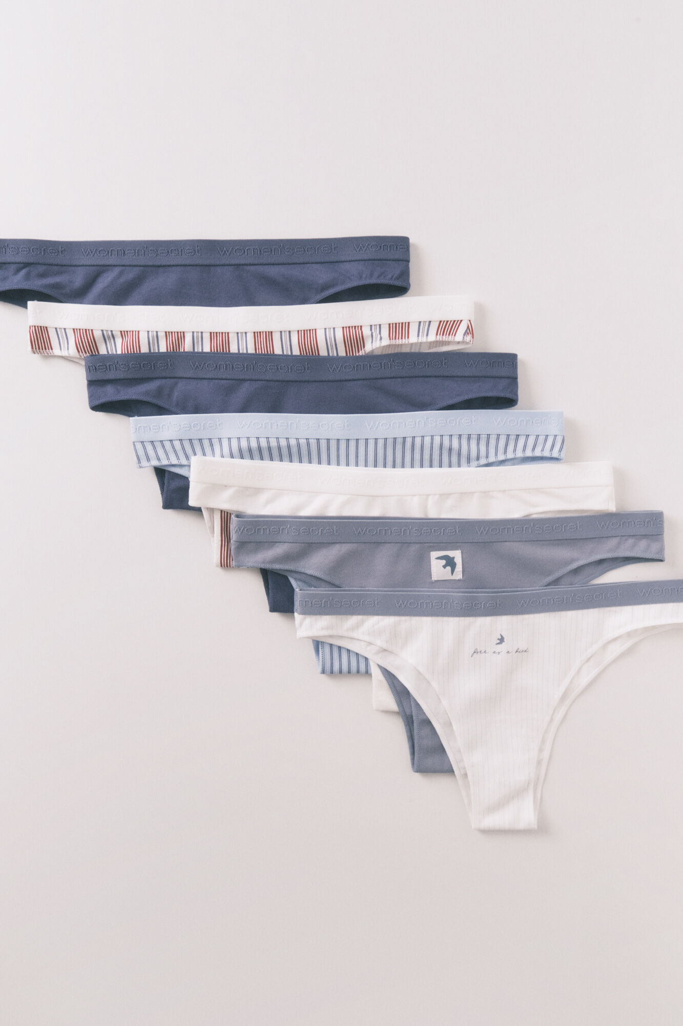 Women'secret Blaue Baumwoll-Brazilian-Slips mit Logo im 7er-Pack