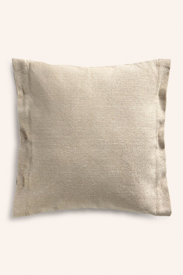 Calma House Funda de coj&iacute;n cuadrada a rayas crudas con botones Sorento beige