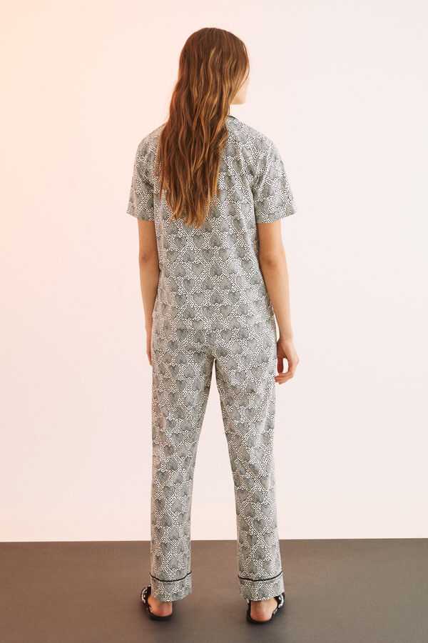 Womensecret Pijama camisero 100% algodón estampado geométrico marfil