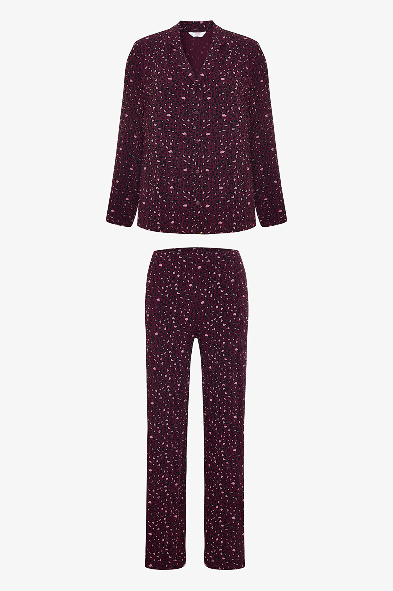 Penti Conjunto de pijama de manga larga con cuello camisero y estampado de leopardo