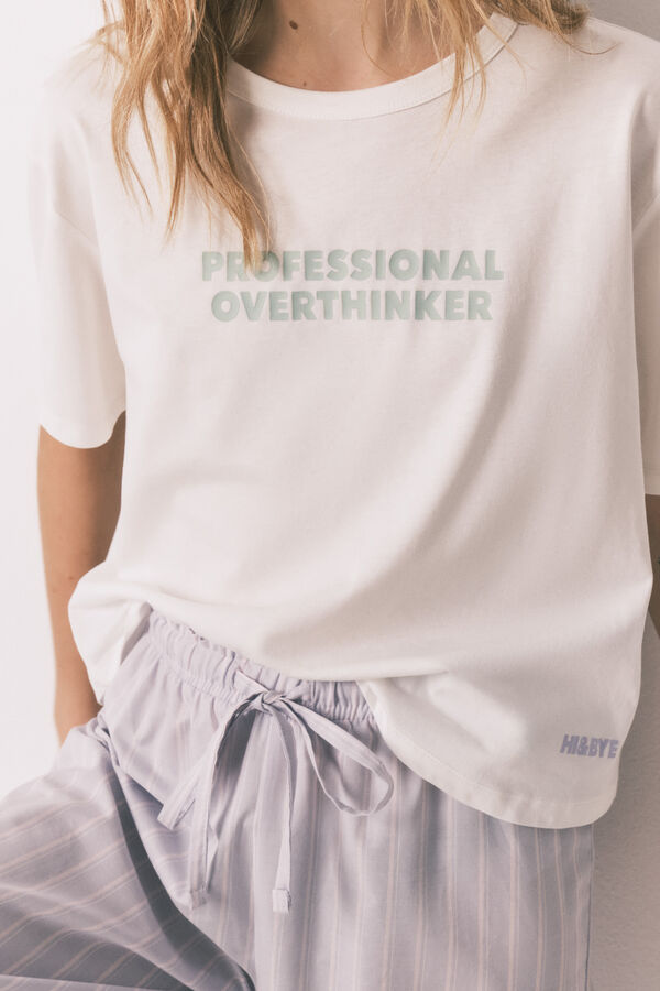 HI&BYE Blue 100% cotton striped long pyjamas beige