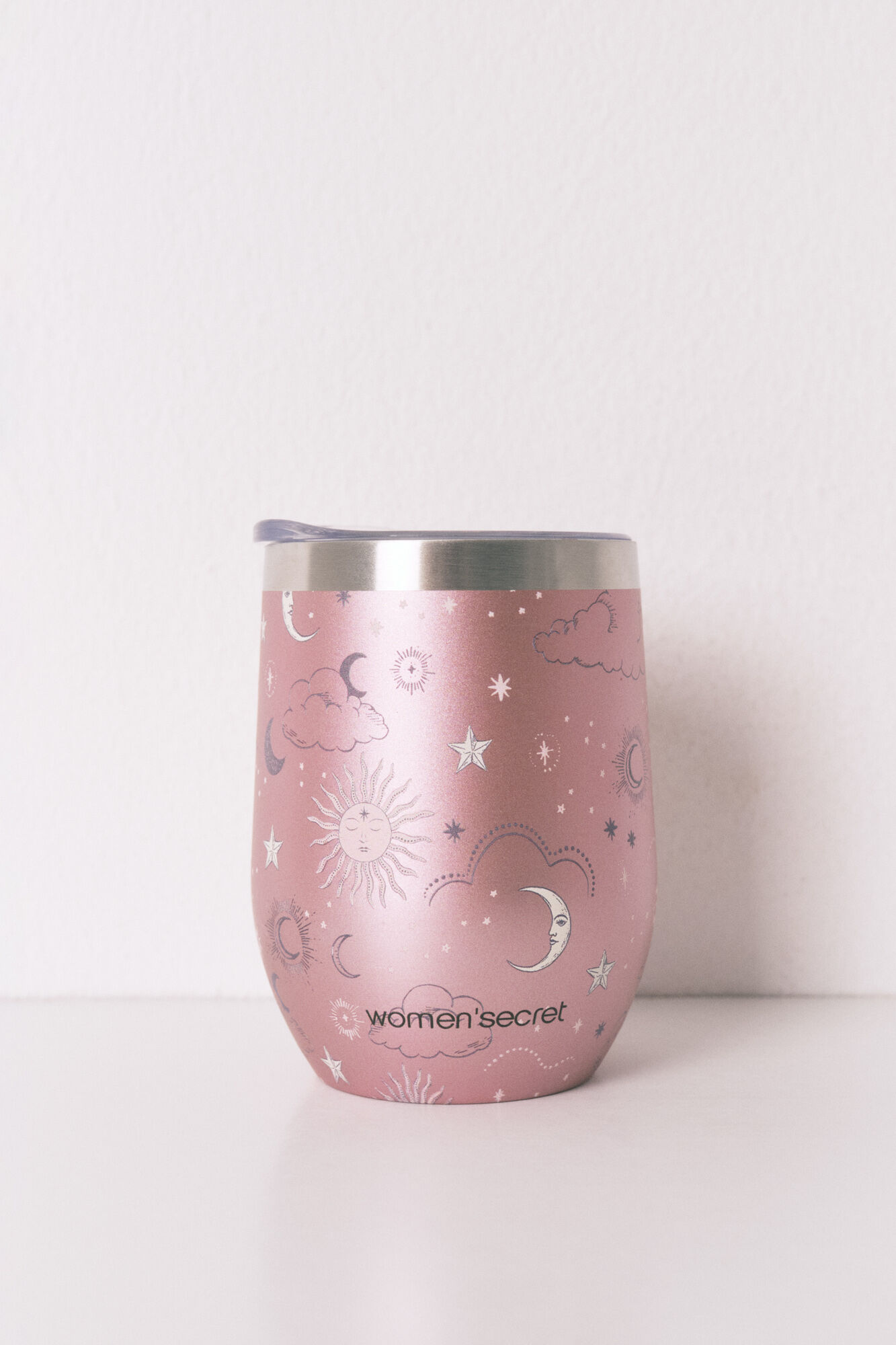 Women'secret Pink metal thermos mug with astral print