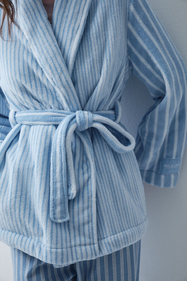Women'secret Blue striped short robe blue