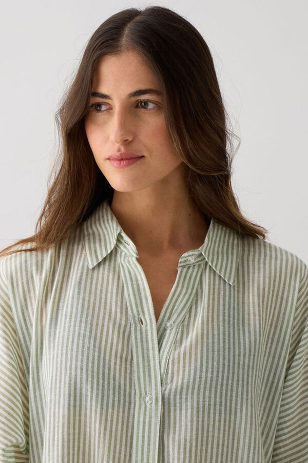 Textura T&uacute;nica algod&oacute;n rayas verde