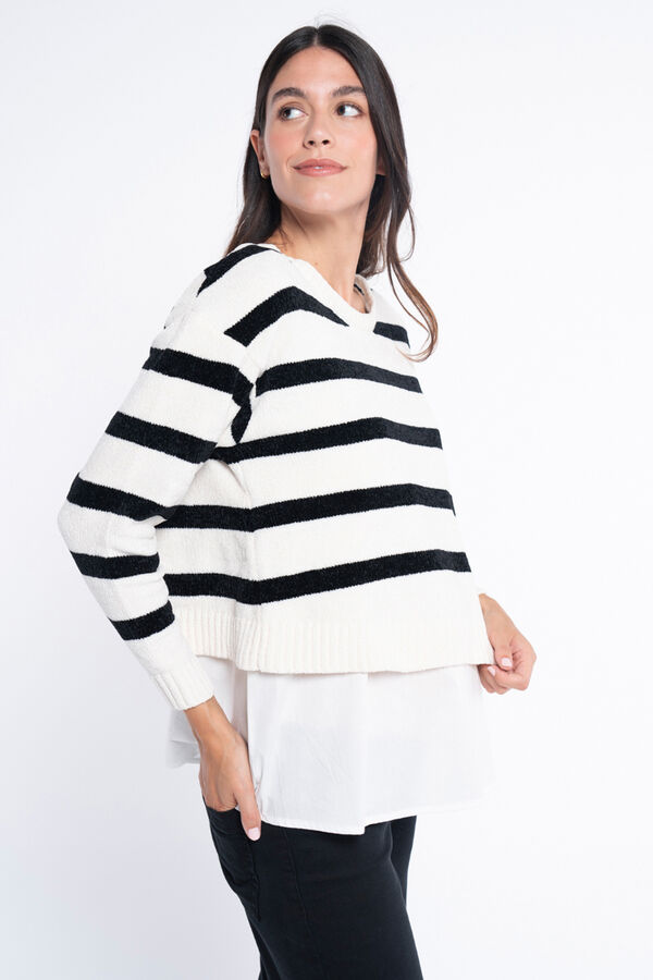 Ohma! Jersey de chenilla a rayas con blusa blanco