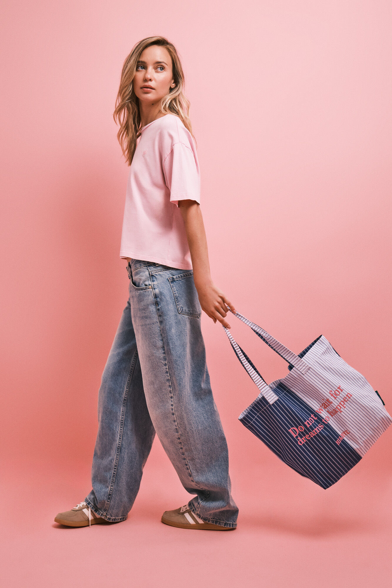 HI&BYE Pink cotton short sleeve T-shirt
