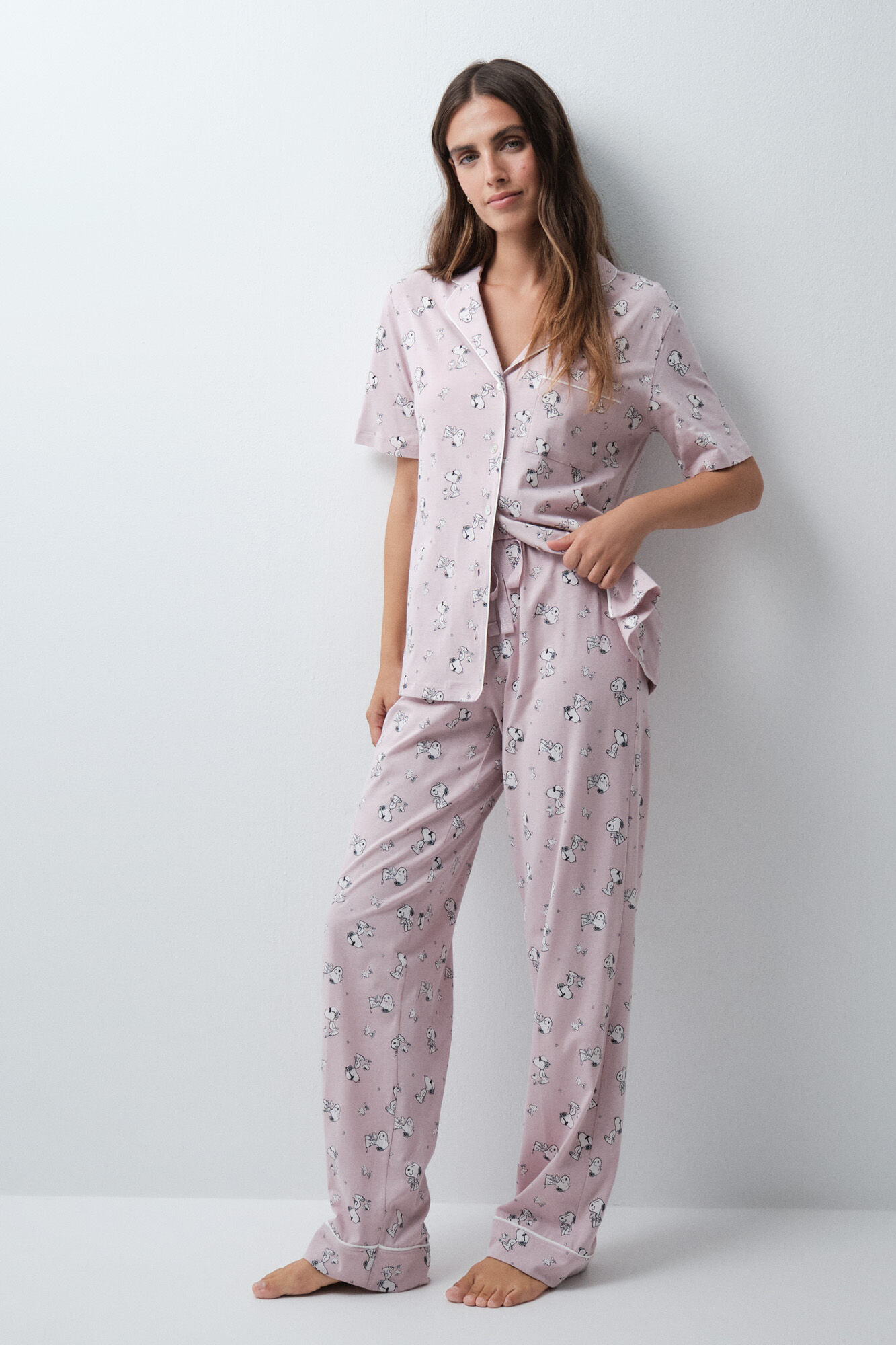 Women'secret Pyjama chemise en coton Snoopy rose