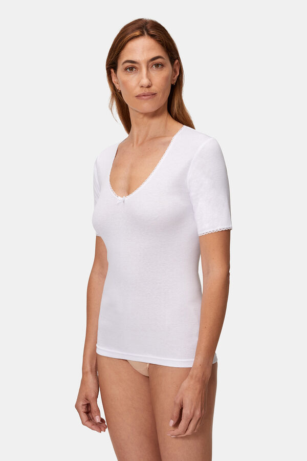 Playtex Camiseta t&eacute;rmica de manga curta em fibra de inverno com toque feminino branco