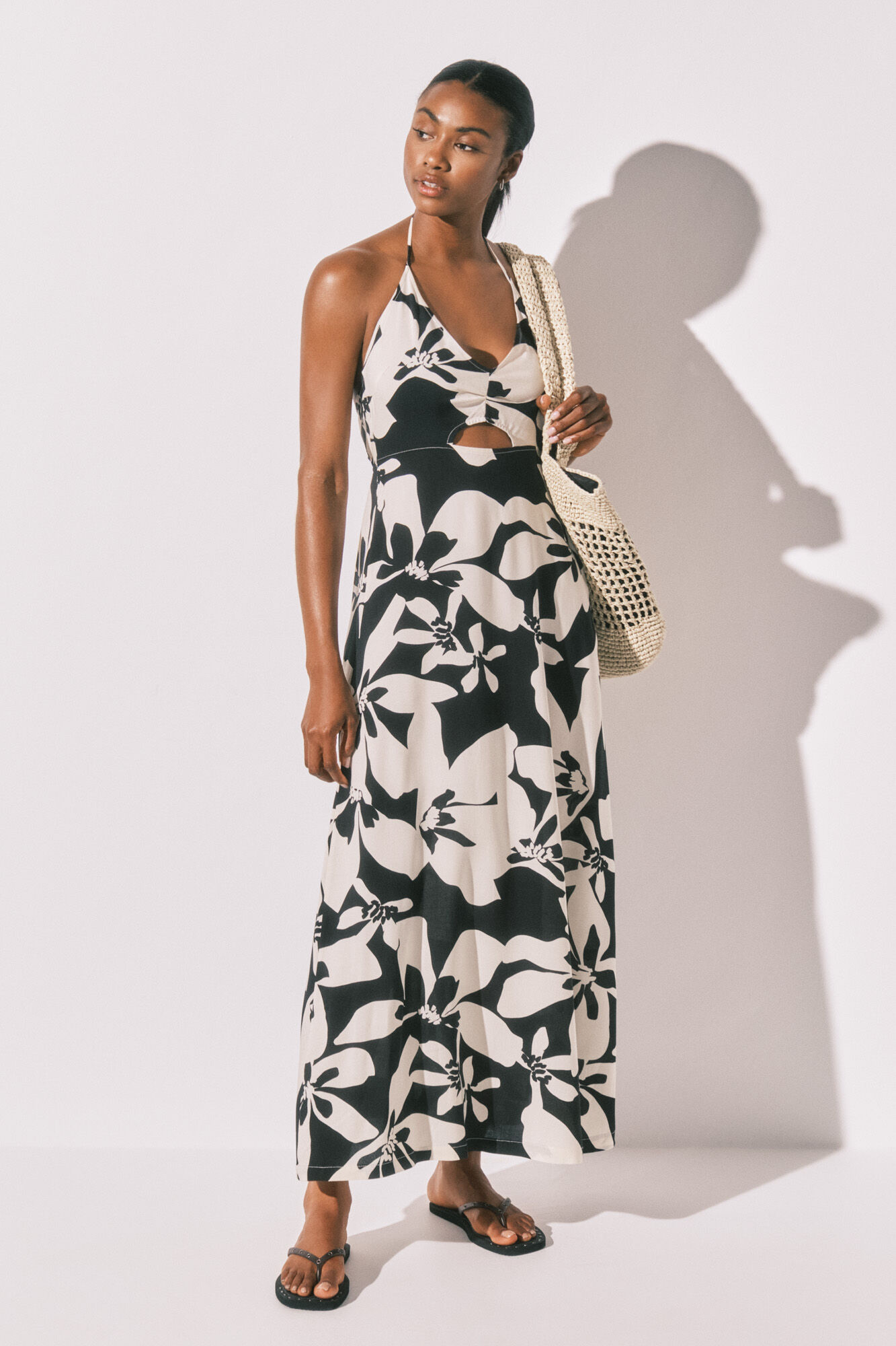 Women'secret Robe longue imprim&eacute;e florale b&w