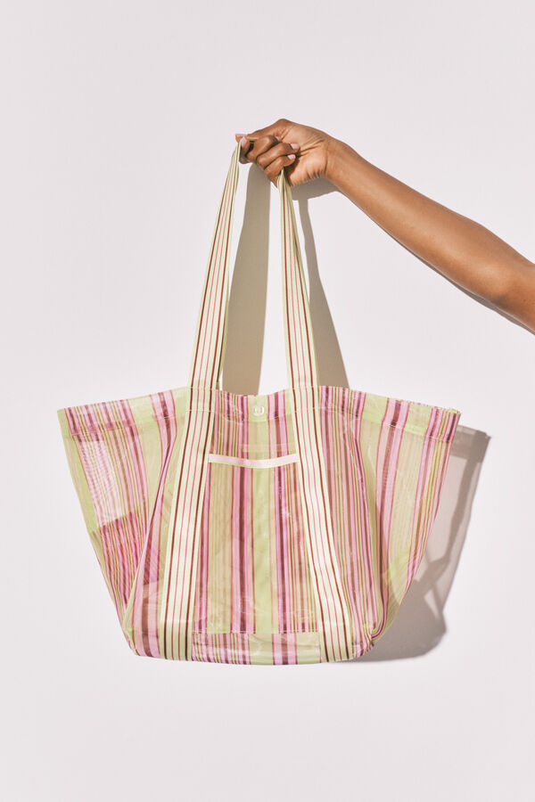 Women'secret Green and pink striped mesh large handbag printed