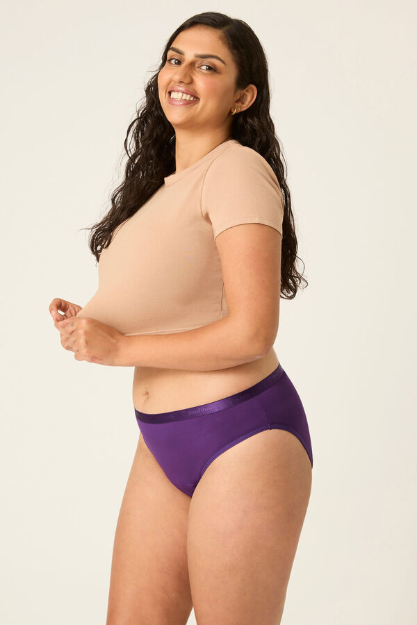 Modibodi Braga menstrual cl&aacute;sica bamb&uacute; Helio absorci&oacute;n abundante noche morado/lila