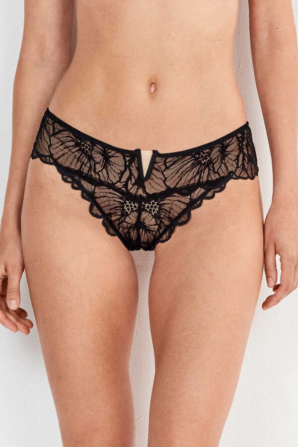 Gisela Floral lace Brazilian panty black