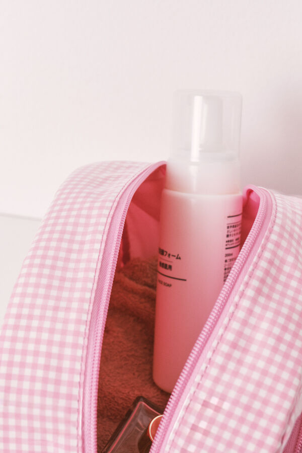 Women'secret Pink puffer checked and striped vanity case pink