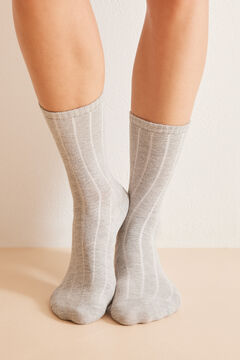 Womensecret Grey textured cotton mid-calf socks grey