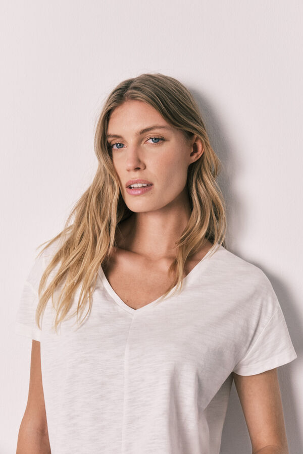 Women'secret Lilac striped cotton short sleeve long pyjamas beige