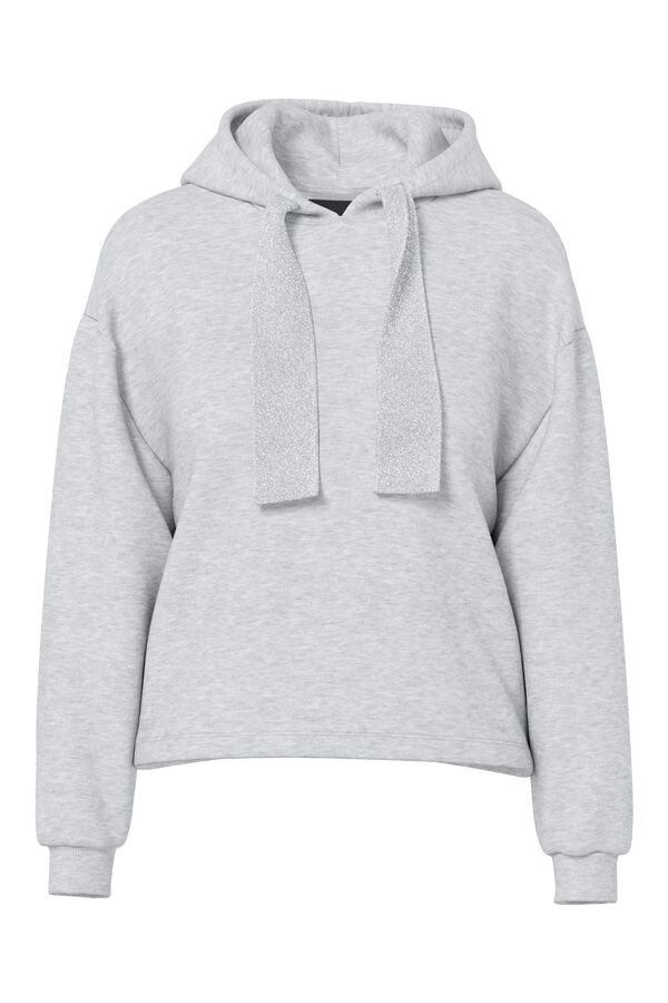 Pieces Lurex detail hooded sweatshirt grey