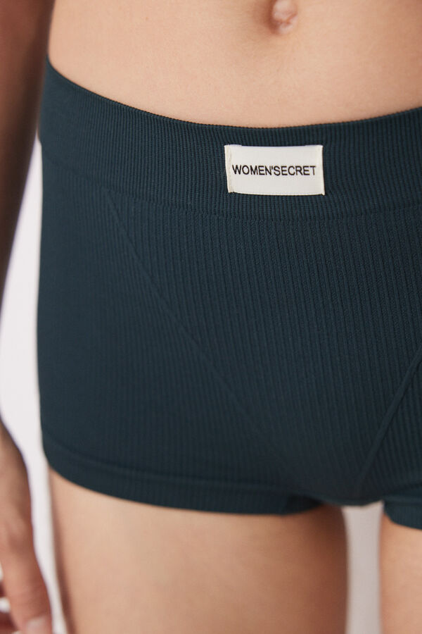 Womensecret Nahtlose dunkelgrüne gerippte Boxershorts Grün