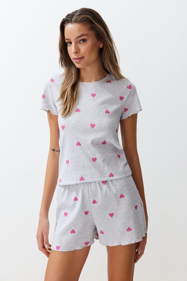 Trendyol Conjunto de pijama corto corazones gris