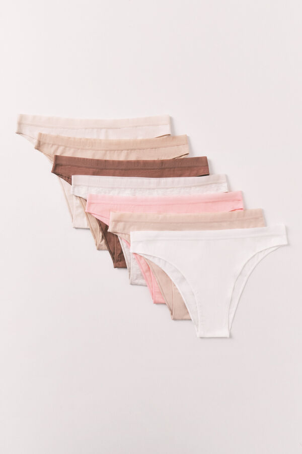 Women'secret Neutral plain cotton 7-pack Brazilian panties white