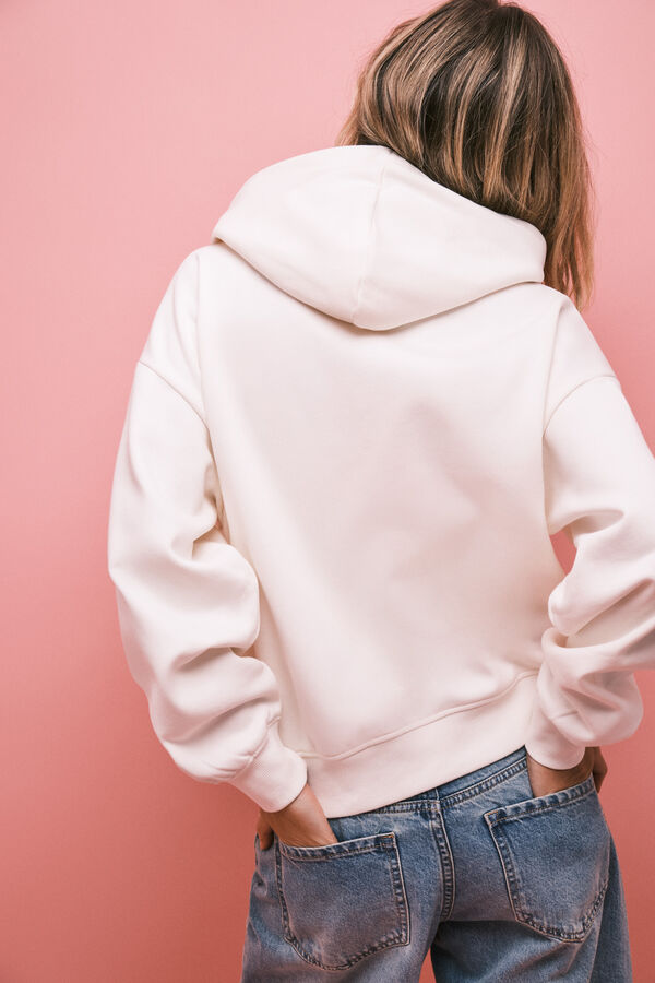 HI&BYE Beige faux shearling zip fastening hooded sweatshirt beige