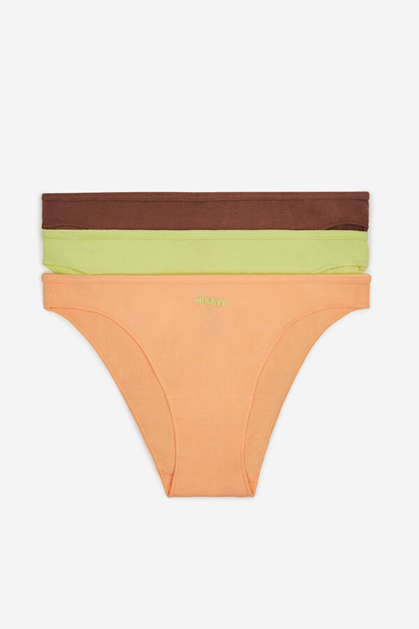 Womensecret Pack of 3 cotton panties in lime, orange and brown 