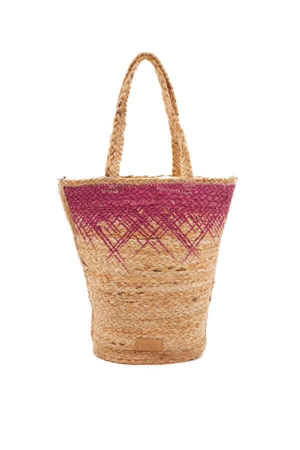 Womensecret Large Summer Song raffia basket bag with fuchsia gradient rose