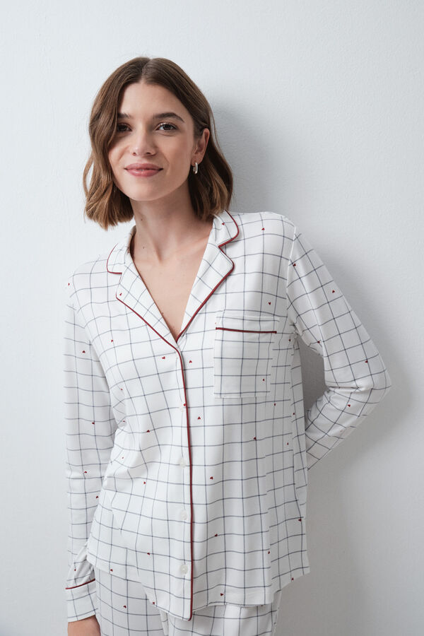 Women'secret Plaid heart print classic pyjamas beige
