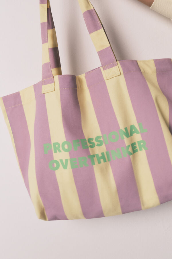 HI&BYE Lilac striped print tote bag pink