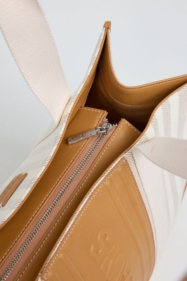 Pepe Jeans Bolso shopper lona rayas marfil